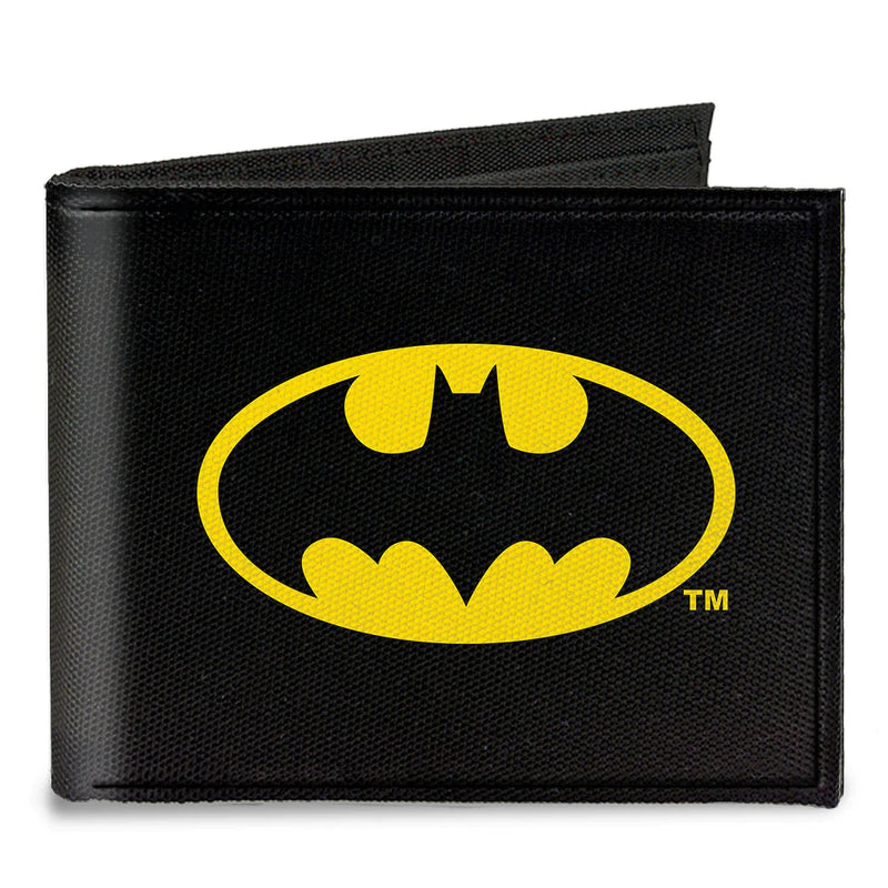 Load image into Gallery viewer, DC Comics Batman Logo Black Yellow Canvas Bi-Fold Men&#39;s Wallet
