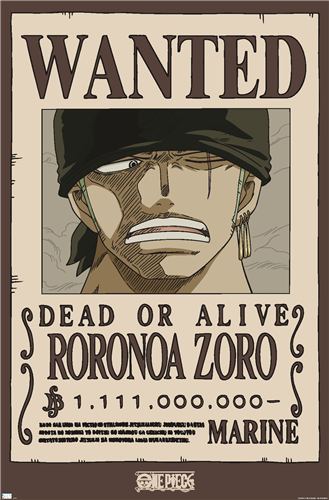 Trends International One Piece - Roronoa Zoro Three Wanted Poster