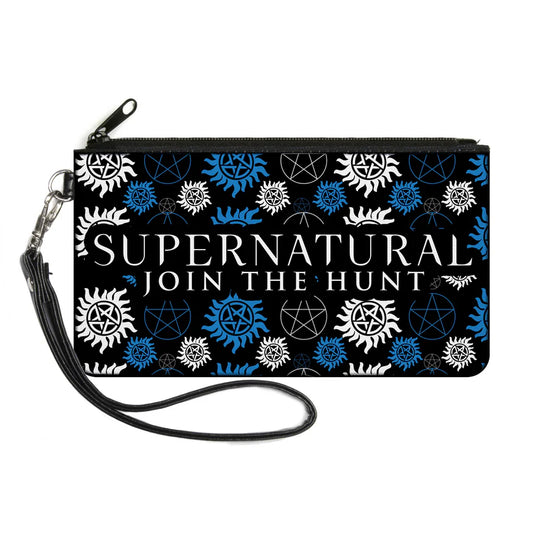 Buckle-Down Supernatural Join The Hunt Icons Scattered Black-Blues-White Canvas Zipper Wallet