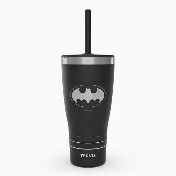 DC Comics - Batman Logo Engraved on Onyx Shadow 30 Oz Stainless Steel Tumbler with Straw Lid