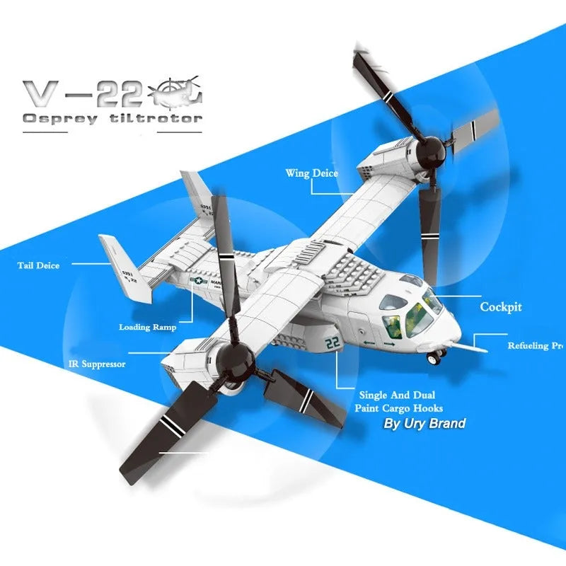 Load image into Gallery viewer, Wange Bricks: MOC Creator Boeing V22 Bell Osprey Aircraft Brick Toy
