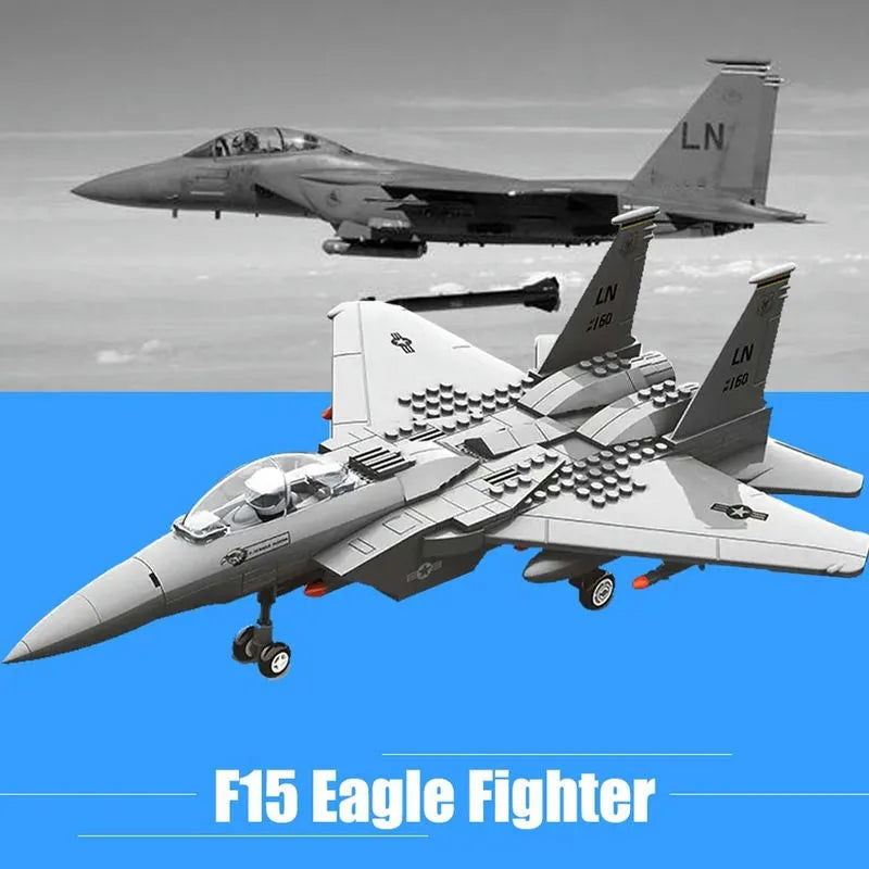 Cargue la imagen en el visor de la galería, Wange Bricks: Military MOC F-15 Eagle Fighter Plane Aircraft Brick Toy
