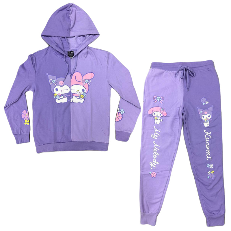 Cargue la imagen en el visor de la galería, My Melody &amp; Kuromi - Sudadera con capucha y joggers morados y lilas
