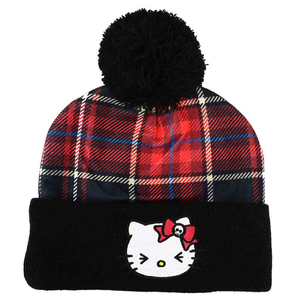 Hello Kitty Plaid Punk Pom Beanie