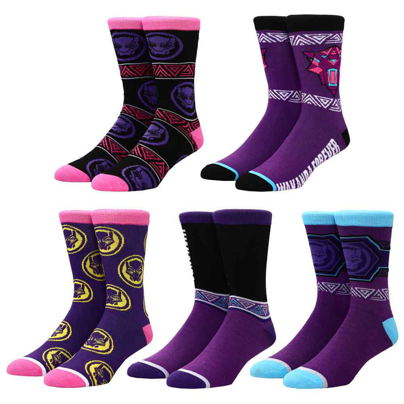 Load image into Gallery viewer, Marvel Black Panther Wakanda Forever 5 Pair Crew Socks
