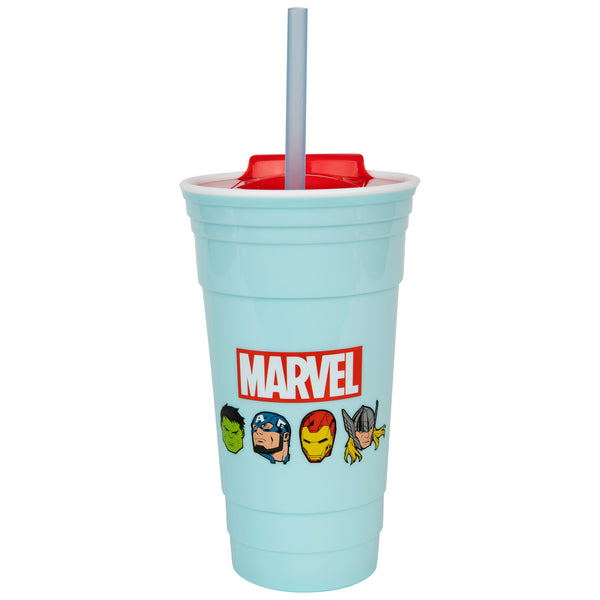 Marvel Comics - Vaso de fiesta de plástico con tapa y pajita de 32 oz con caras de Los Vengadores