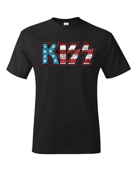 Kiss - Camiseta con logo de la bandera estadounidense