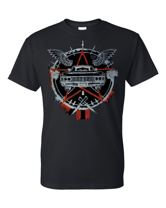 Sobrenatural - Camiseta negra inspirada en Pentagrama Sam y Dean