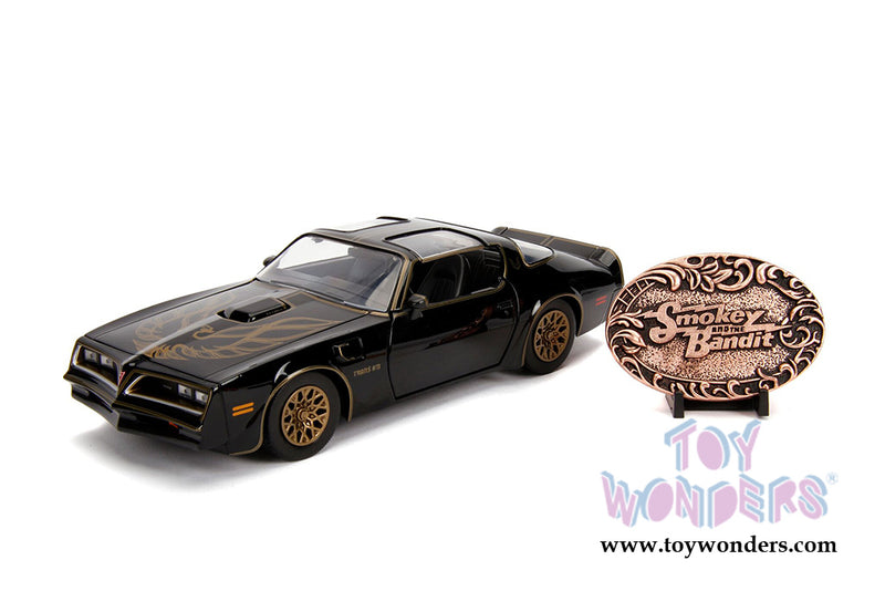 Chargez l&#39;image dans la visionneuse de la galerie, Hollywood Rides - Smokey and the Bandit Pontiac Firebird avec réplique de boucle (1977, modèle de voiture moulé sous pression à l&#39;échelle 1/24, noir)
