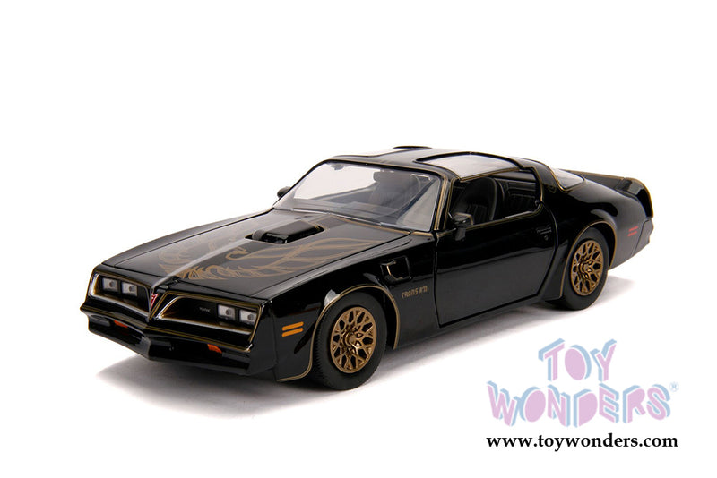 Chargez l&#39;image dans la visionneuse de la galerie, Hollywood Rides - Smokey and the Bandit Pontiac Firebird avec réplique de boucle (1977, modèle de voiture moulé sous pression à l&#39;échelle 1/24, noir)
