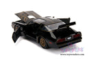 Hollywood Rides - Smokey and the Bandit Pontiac Firebird con réplica de hebilla (1977, coche modelo fundido a escala 1:24, negro)