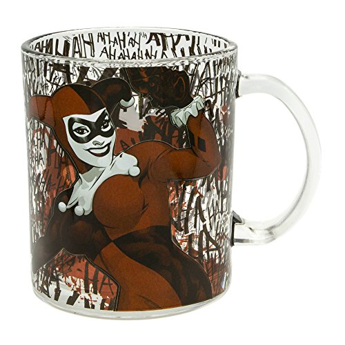 Harley Quinn Split Bat Logo Glass Coffee 17.5oz Mug - Kryptonite Character Store