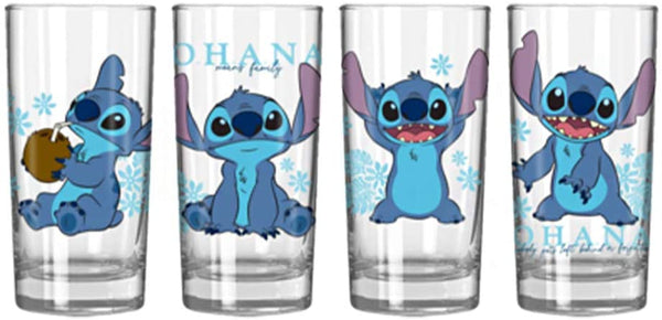 Disney : Lilo &amp; Stitch - Ensemble de verres à fleurs bleues de 10 oz (paquet de 4) 