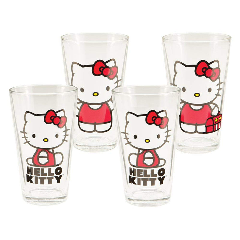 Hello Kitty 16oz Glass Set, Multicolor, Vandor (4 Pack)