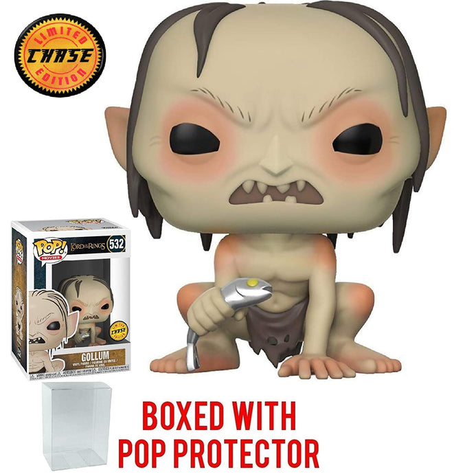 Funko POP! Films : Le Seigneur des Anneaux – Gollum avec poisson avec étui de protection Pop Box (édition limitée – Chase)