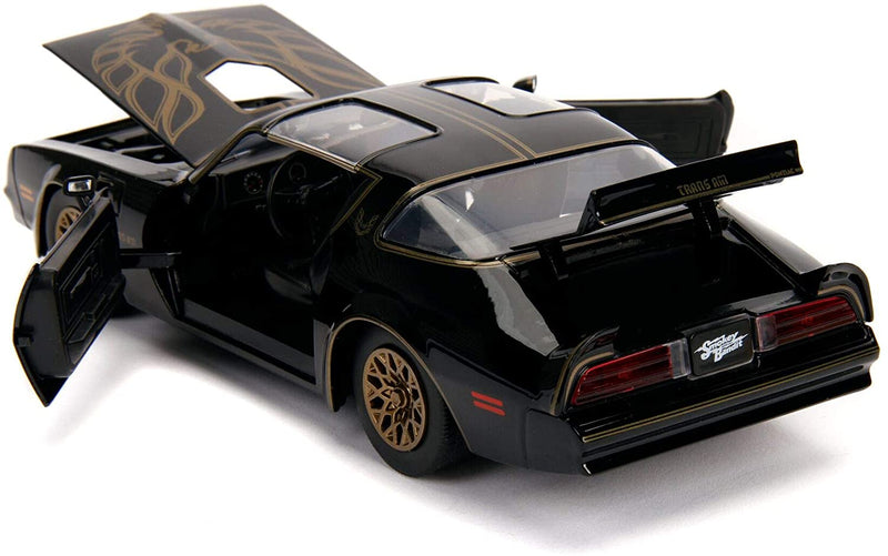 Chargez l&#39;image dans la visionneuse de la galerie, Hollywood Rides - Smokey and The Bandit Pontiac T-Top (1977, modèle de voiture moulé sous pression à l&#39;échelle 1/32, noir/or) 
