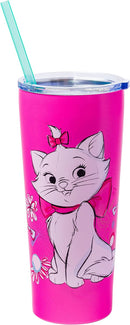 Aristogatos Marie Doodle Flowers Vaso de acero inoxidable de doble pared con pajita 