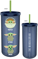 The Mandalorian Protect Attack Snack Plastic Tall Cold Cup with Lid and Straw, 20-ounce, blue