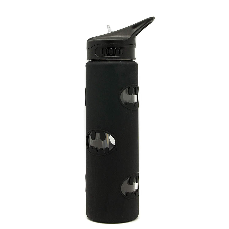 DC Comics - Bat Logo Cut-out Silicone Sleeve Glass 20oz Water Bottle, The Silver Buffalo