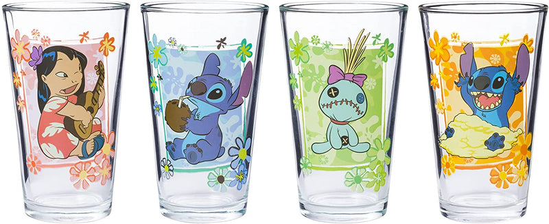 Disney: Lilo & Stitch - Tropical Panel 16oz Pint Glass Set (4 Pack)