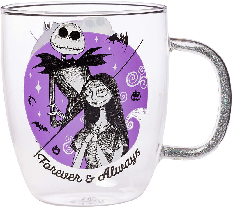 Cargue la imagen en el visor de la galería, Disney: Pesadilla antes de Navidad - Taza de cristal con asa brillante Forever and Always 
