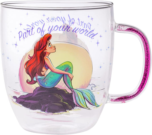 Disney: Princesa - Rocks Moon Parte de tu mundo Taza de vidrio con mango brillante 