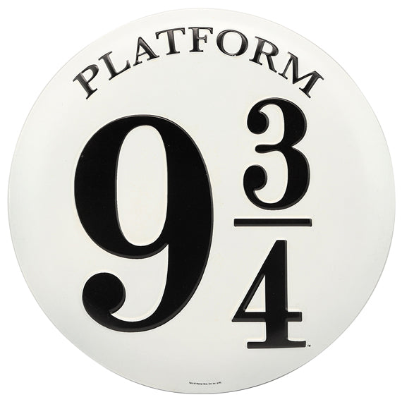 Platform 9 3/4 Embossed  Tin Button  Sign - Kryptonite Character Store