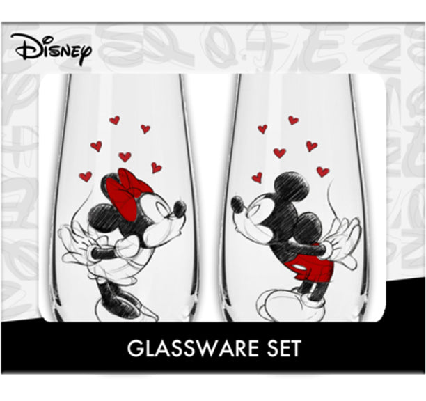 Disney: Mickey & Minnie Mouse - Kiss Hearts Stemless Fluted Glass Set (2 Pack)