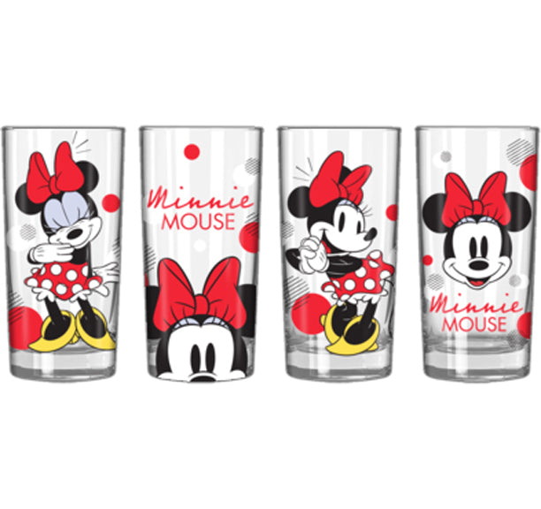 Disney: Minnie Mouse - Minnie Red Stripe Dots 10oz Glass Set (4 Pack)