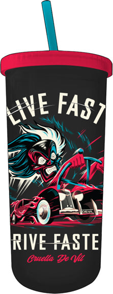 Disney Villains - Cruella Live Fast Drive Faster 20oz Plastic Tall Cold with Lid & Straw Cup