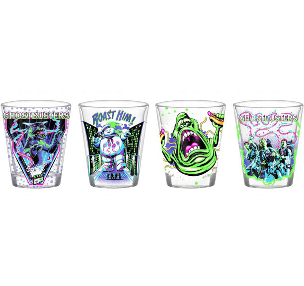 Cargue la imagen en el visor de la galería, Ghostbusters - Juego de vasos de chupito de neón, vidrio transparente (paquete de 4)
