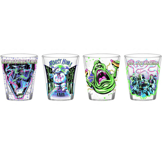 Ghostbusters - Juego de vasos de chupito de neón, vidrio transparente (paquete de 4)