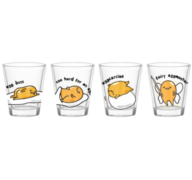 Gudetama - Juego de vasos de chupito estilo huevo, cristal de color (paquete de 4)