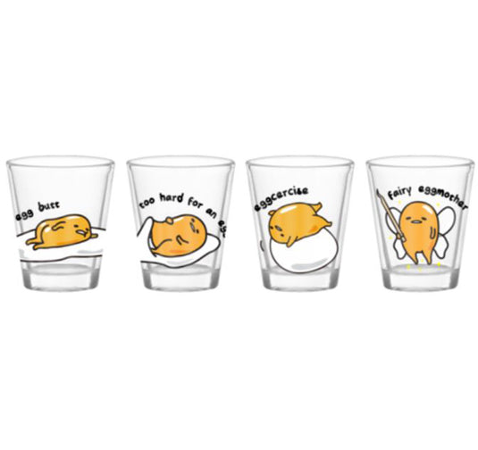 Gudetama - Juego de vasos de chupito estilo huevo, cristal de color (paquete de 4)