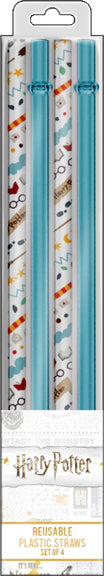 Harry Potter - Icon Stripe Pattern Reusable Plastic Straw Set (4 Pack)