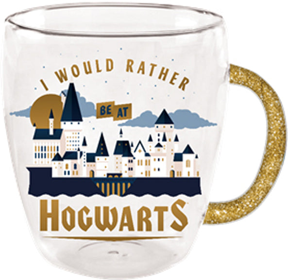 Harry Potter - Rather be Hogwarts Glitter Handle Glass Mug