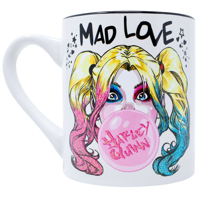 Harley Quinn Mad Love Bubble Gum 14oz Glitter Ceramic Mug  - Kryptonite Character Store