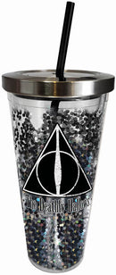 Harry Potter - Deathly Hallows Glitter Tumbler Cup with Straw