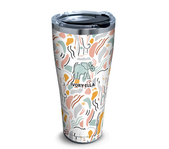 Ivory Ella - Abstract Elephant Stainless Steel With Hammer Lid 30 Oz - Kryptonite Character Store