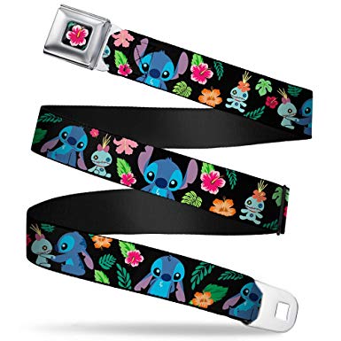 Disney: Lilo &amp; Stitch - Cinturón de seguridad completo con flor de hibisco, cinturón con hebilla para adulto