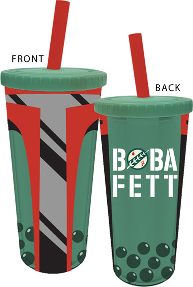 Chargez l&#39;image dans la visionneuse de la galerie, Star Wars - Boba Fett Gobelet Boba en plastique de 24 oz avec couvercle et paille
