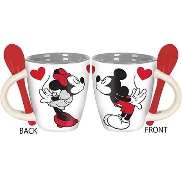 Disney Kissing Minnie and Mickey Set of 2 Mini Espresso Mugs with Spoon - Kryptonite Character Store