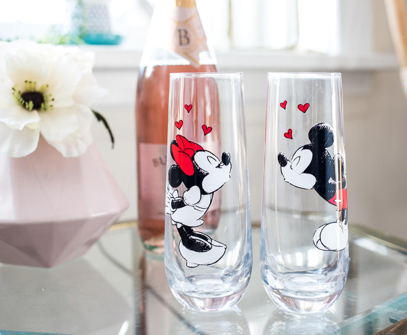 Disney: Mickey & Minnie Mouse - Kiss Hearts Stemless Fluted Glass Set (2 Pack)