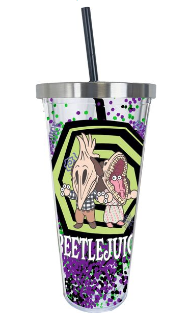 Beetlejuice - Adam & Barbara Glitter Cup with Straw