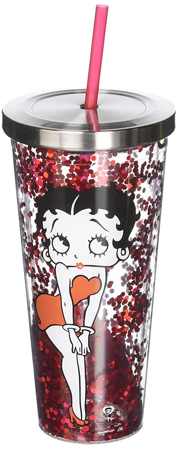 Betty Boop - Glitter Cup With Lid and Straw - Kryptonite Character Store