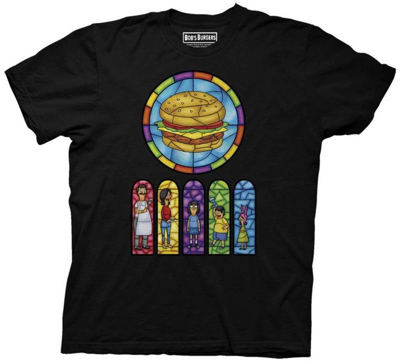 Bob's Burgers- Stained Glass Adult Fitted T-Shirt - Black