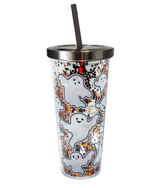 Tasse à paillettes Boo avec paille