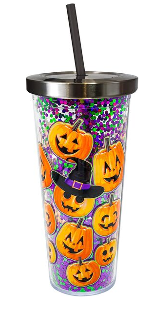 Tasse à paillettes citrouilles avec paille
