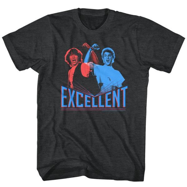Bill and Ted -3D "Excellent" - Black Heather Adult Fitted T-shirt Tee