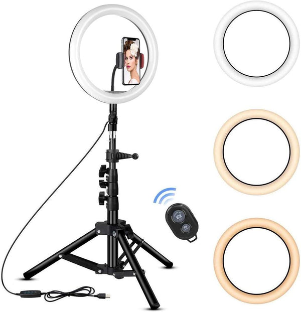 Anillo de luz para selfies de 10" con obturador Bluetooth
